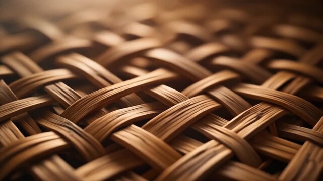 A macro closeup of a woven rattan wicker basket showcasing the textured brown wood pattern of the material intertwined with rusty metal wire and assorted food nuts