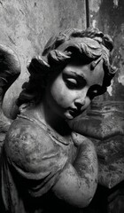 Obraz premium black and white close-up of an angel statue 