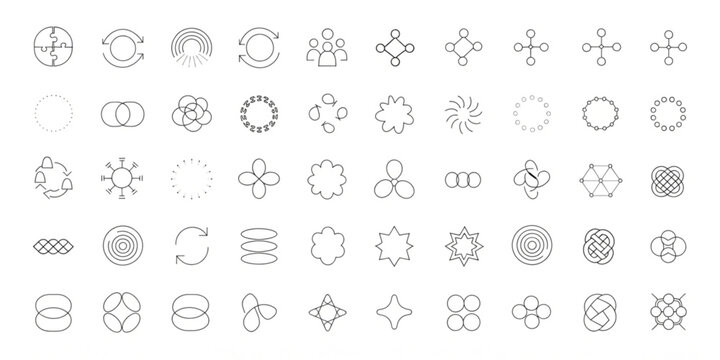 Collection of Abstract Geometric Line Icons representing Interconnection, Cycles, and Networks