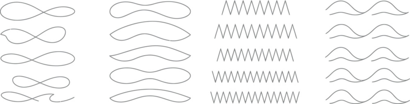 A decorative set of abstract spring vector elements features black line icons, spiral brush strokes, and sketch ornaments for design frames and paper text decoration objects