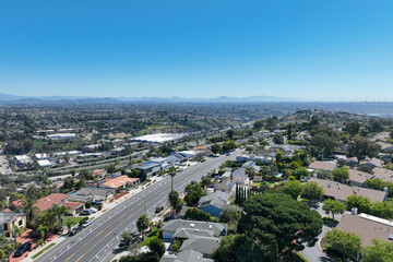 Fototapeta premium Aerial view of La Jolla Hills with big villas, San Diego, South California, USA