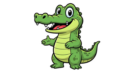 Naklejka premium Friendly green cartoon reptile standing with a smile and open arms on a white background