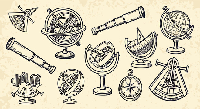 Vintage Navigation Instruments Collection Antique Scientific Tools Celestial Navigation Devices