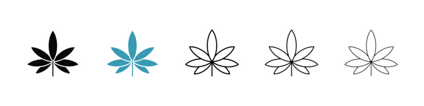 Marijuana icon in line art style on white background for graphic and web design.