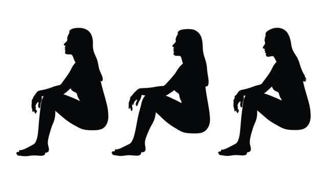 Three silhouettes of a woman in a squatting position showcasing different perspectives