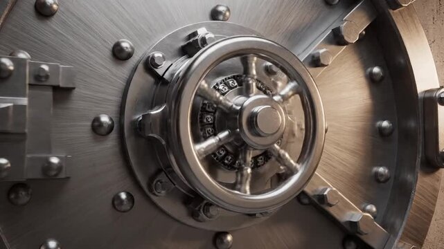 Close-up of a bank vault door.
