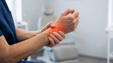 Ultra Realistic Healthcare Image of Person Holding Wrist Showing Severe Carpal Tunnel Syndrome Pain