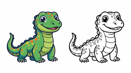 Naklejka premium Cute Happy Cartoon Dinosaur Coloring Page for Kids