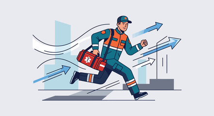 Fototapeta premium Emergency Responder Running with Medical Bag.