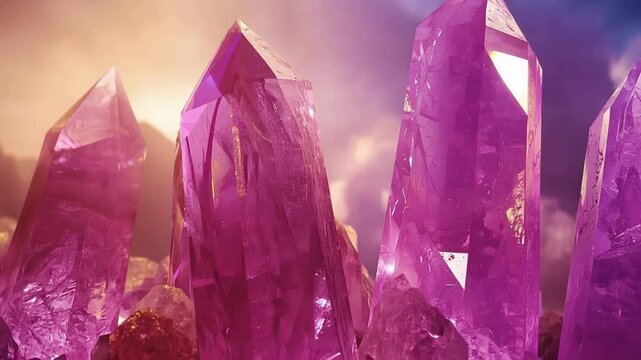 Amethyst Crystal Formation: An enchanting cluster of amethyst crystals, their vibrant violet hues catching the light, evokes feelings of wonder and geological beauty. 