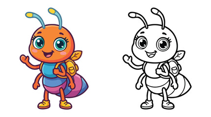 Fototapeta premium Coloring Book Illustration of a Happy Cute Ant Character