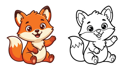 Fototapeta premium Little Fox Cartoon Coloring Page for Childrens Book Activity