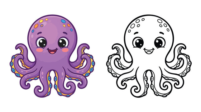 Cute Happy Octopus Coloring Book Page Design