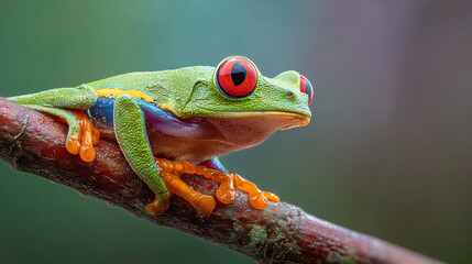 Obraz premium Macro Shot of Tree Frog on Branch with Shallow Depth of Field