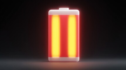 Bright Glowing Battery Icon with Orange and Yellow Light Effects on Black Background for Energy and Power Concepts