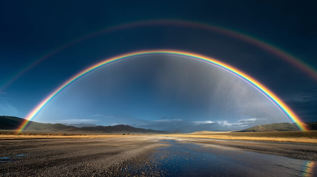 Double Rainbow with Crisp Color Separation over Clear Sky