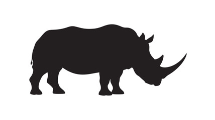 Rhino silhouette with a single horn, standing profile view with its head down, representing African wildlife © Harry 