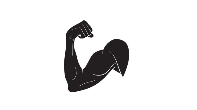Muscle arm flexing with fist clenched in a silhouette style, conveying strength and power for fitness.
