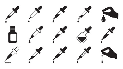 Obraz premium Medical dropper solid black icons set. Filled pictogram collection for laboratory and pharmaceutical usage illustration