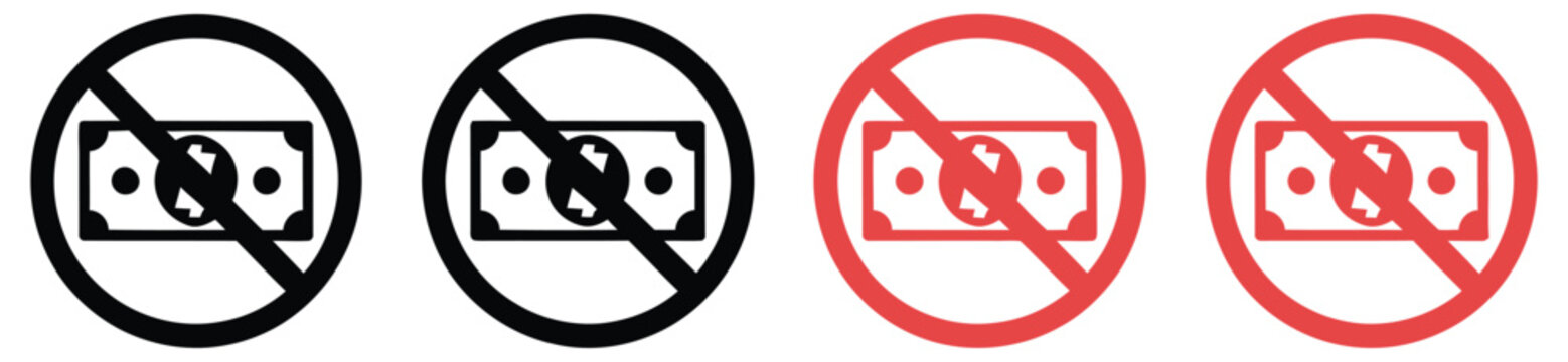 No Money Icons, Financial Crisis, Empty Wallet and Budget Loss Symbols, Poverty and Bankruptcy Concept, Economic Problem Illustration, Finance Warning Signs, Vector