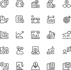 Fototapeta premium Business marketing line icon set. Featuring branding, growth chart, target, strategy and marketing management symbols. Editable stroke vector illustration.