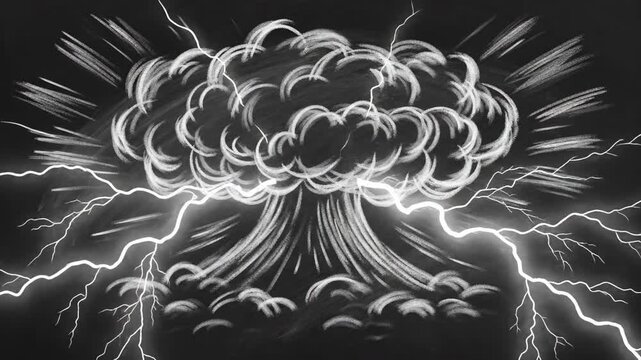 Dramatic Lightning Strike Illuminates Mushroom Cloud Explosion.