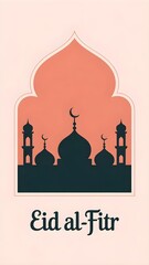Modern Minimalist Eid al Fitr Vector Illustration with Stylized Mosque Silhouette on Soft Pastel Background
