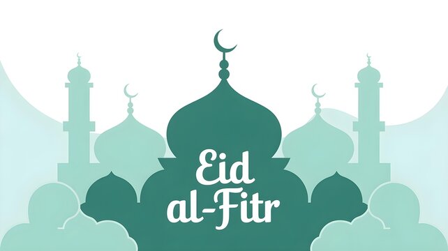 Modern Minimalist Eid al Fitr Vector Illustration with Stylized Mosque Silhouette on Soft Pastel Background