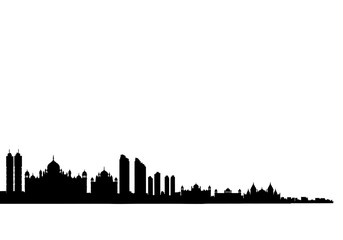 Obraz premium Black silhouette of a modern and traditional cityscape with prominent domes and skyscrapers.