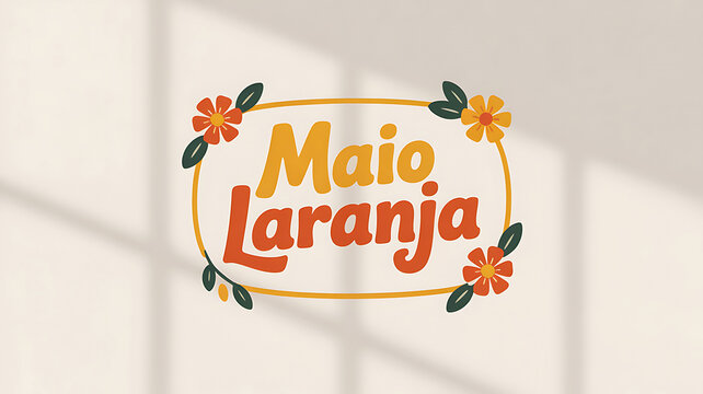 Colorful maio laranja logo with flowers and leaves on beige background