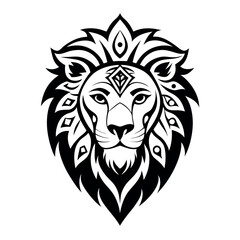 Fototapeta premium Lion head tribal tattoo design intricate line art. 