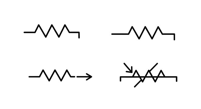 A set of various standard icons representing fixed and variable resistors used in circuit diagrams