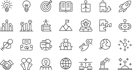 Collection of hand drawn simple line icons and symbols isolated on transparent background © md
