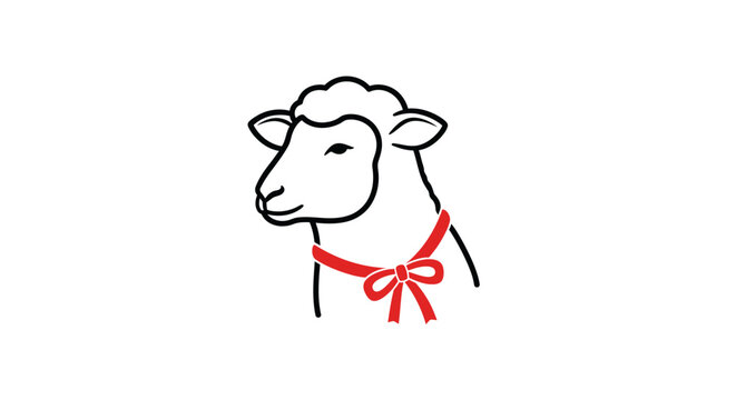 Sheep with red bow around neck.