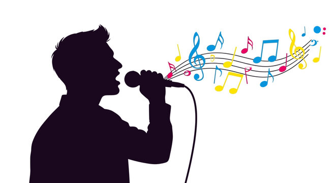 Man Singing into Microphone Silhouette Profile.