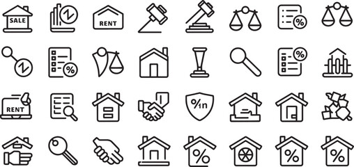 Naklejka premium Collection of real estate and finance related icons isolated on transparent background