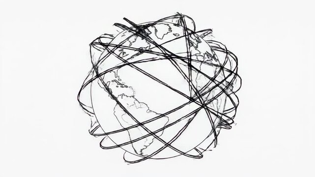 Sketch of Earth with Interconnected Lines Representing Global Network.