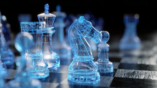 A conceptual image of chess pieces on a board, showcasing strategy, intellect and competition