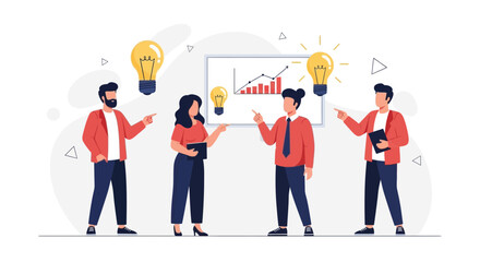 Teamwork and Ideas: Business People Collaborating on Growth Strategy with Lightbulbs