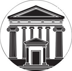 Black and white illustration of ancient Greek temple architecture in circle © Md. Habibur