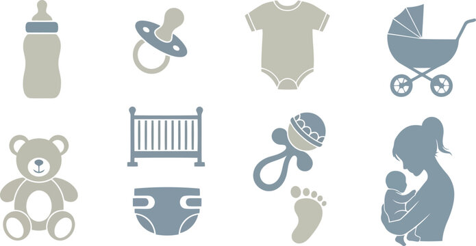 Silhouette Icons 10 Flat Vector Parenting Set