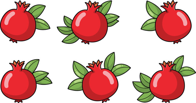 Pomegranate fruit vector illustration pattern with fresh red pomegranate and green leaves repeating healthy organic fruit background design