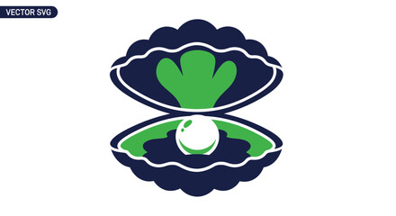 Open Seashell with Pearl and Green Interior, Vector Illustration © Erlin