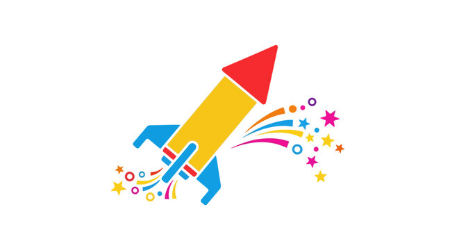 Colorful Toy Rocket Ship Blasting Off.