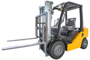Yellow forklift lifting , transparent background. © MHT Visuals