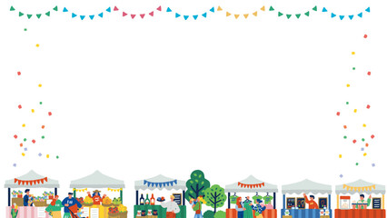 Naklejka premium マルシェイベント風景 人々で賑わう屋外マーケットのバナー