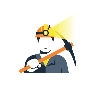 Smiling Miner with Pickaxe and Helmet.