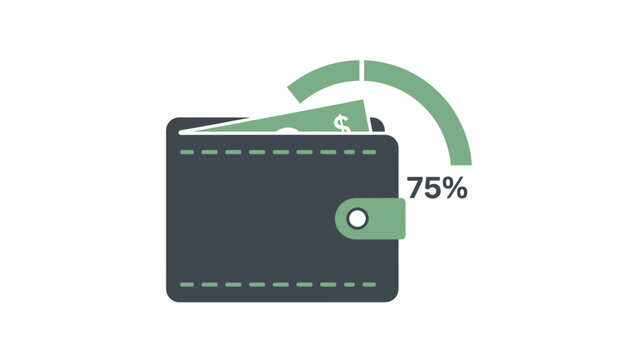 Wallet with money and percentage sign.