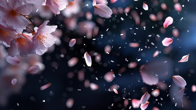 sakura cherry blossom petals floating in the night