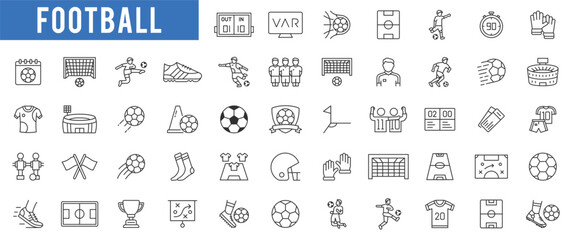 Professional Football Elements Outline Icon Pack. Football Stadium, Gear, Ball And Match Icon Vector Set © gfxboss